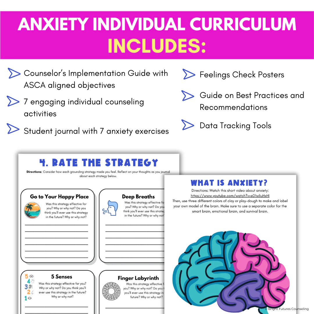 Anxiety Coping Skills Activities- Middle School Individual Counseling Curriculum - Image 4