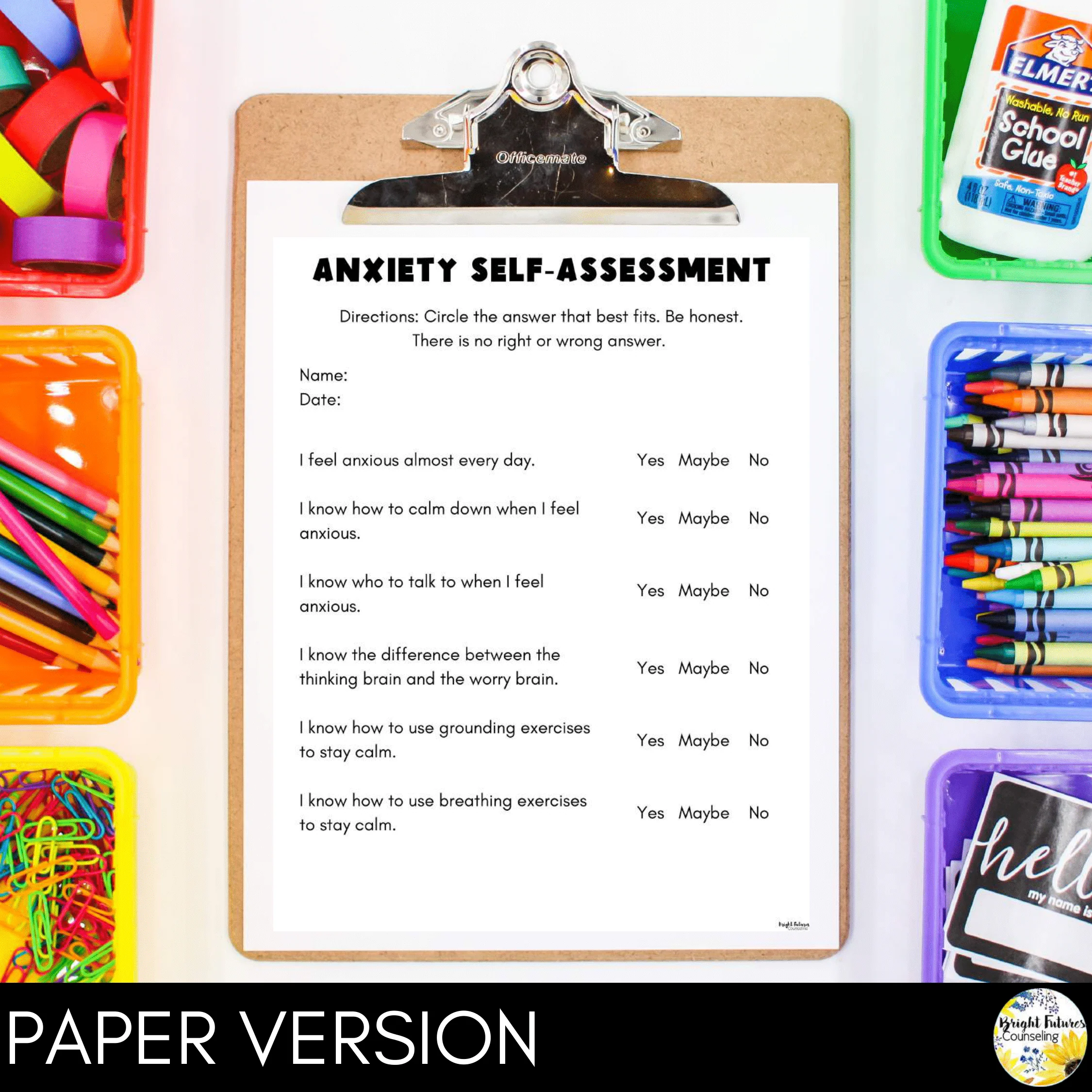Anxiety School Counseling Self-Assessments | Individual & Group Data Collection - Image 2