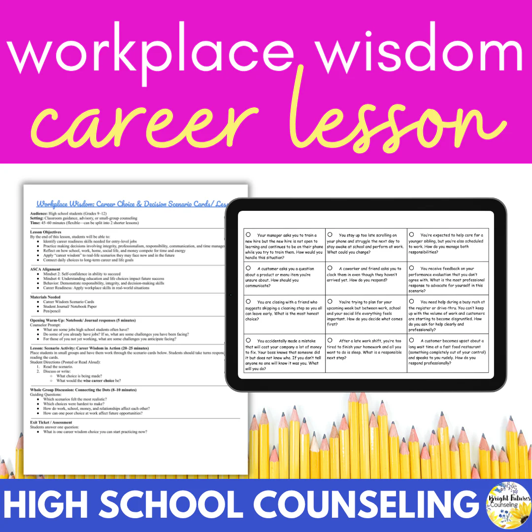 High School Counseling Career Lesson - High School Postsecondary Choices Lesson