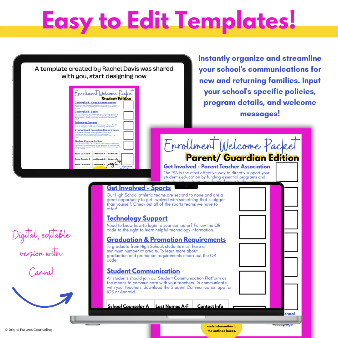 High School Enrollment Welcome Packet - High School Counseling Editable Forms - Image 2