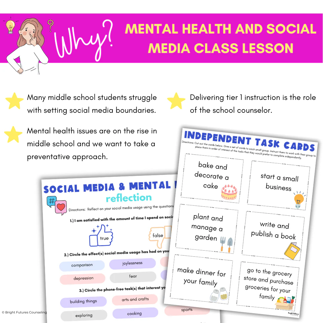 Mental Health, Tech, & Social Media Safety Lesson for Middle School Counseling - Image 3