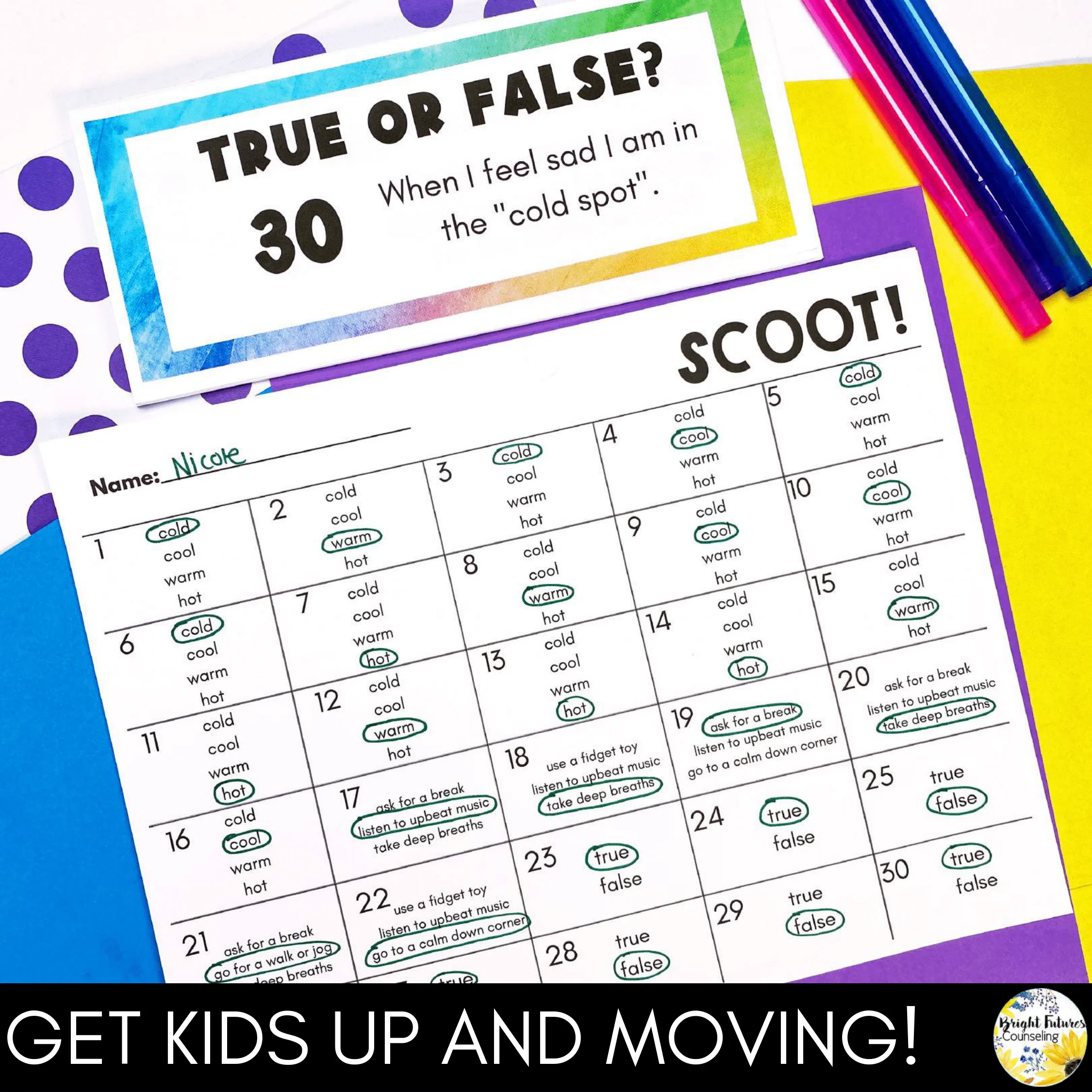 Self-Regulation Scoot Game - Elementary School Counseling Game - Image 3