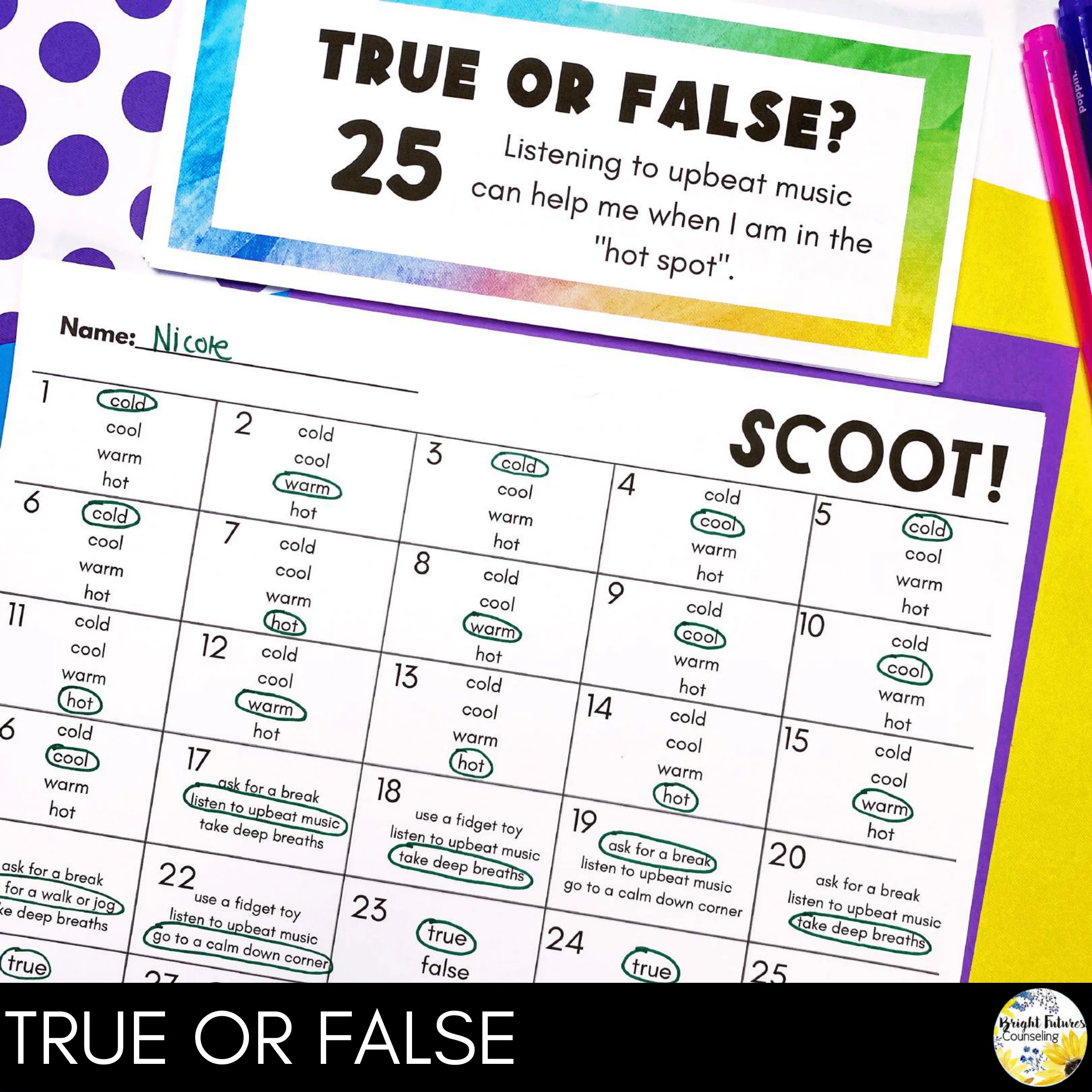 Self-Regulation Scoot Game - Elementary School Counseling Game - Image 7